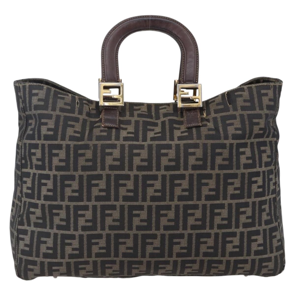 FENDI Zucca Canvas Hand Bag Black Brown Auth 153495