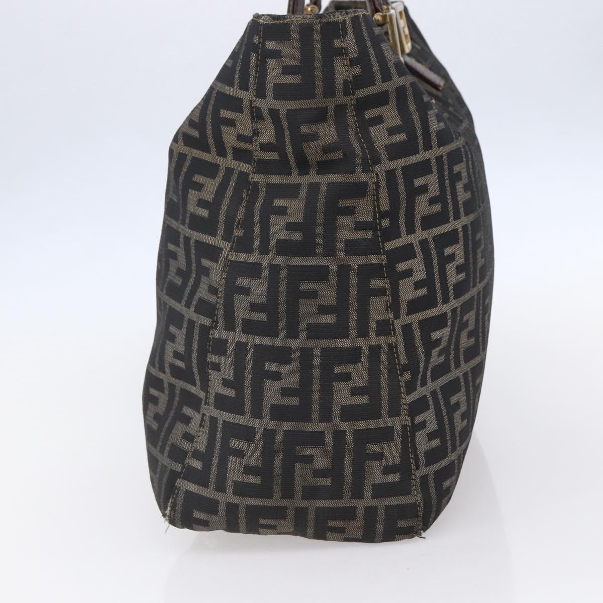 FENDI Zucca Canvas Hand Bag Black Brown Auth 153495