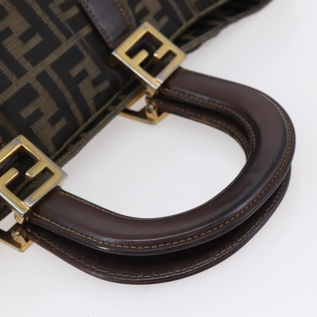 FENDI Zucca Canvas Hand Bag Black Brown Auth 153495