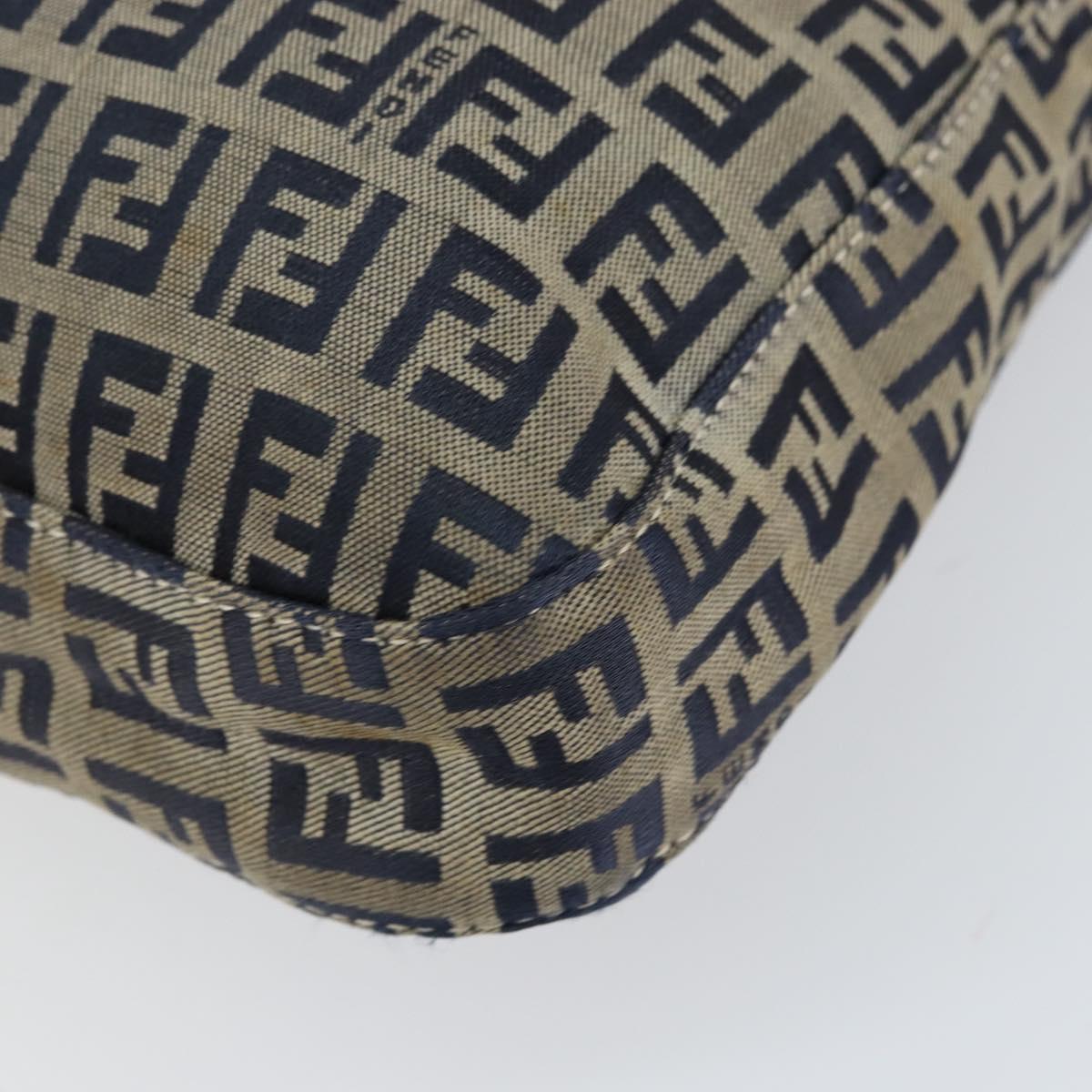 FENDI Zucchino Canvas Mamma Baguette Shoulder Bag Navy Silver Auth 153496