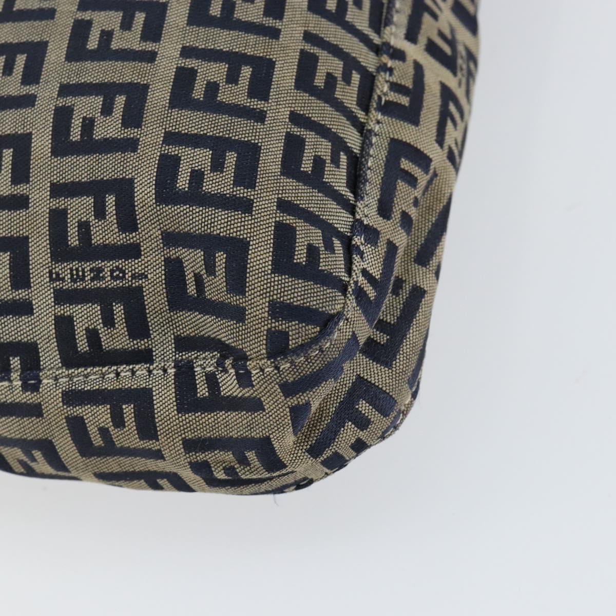 FENDI Zucchino Canvas Mamma Baguette Shoulder Bag Navy Silver Auth 153496