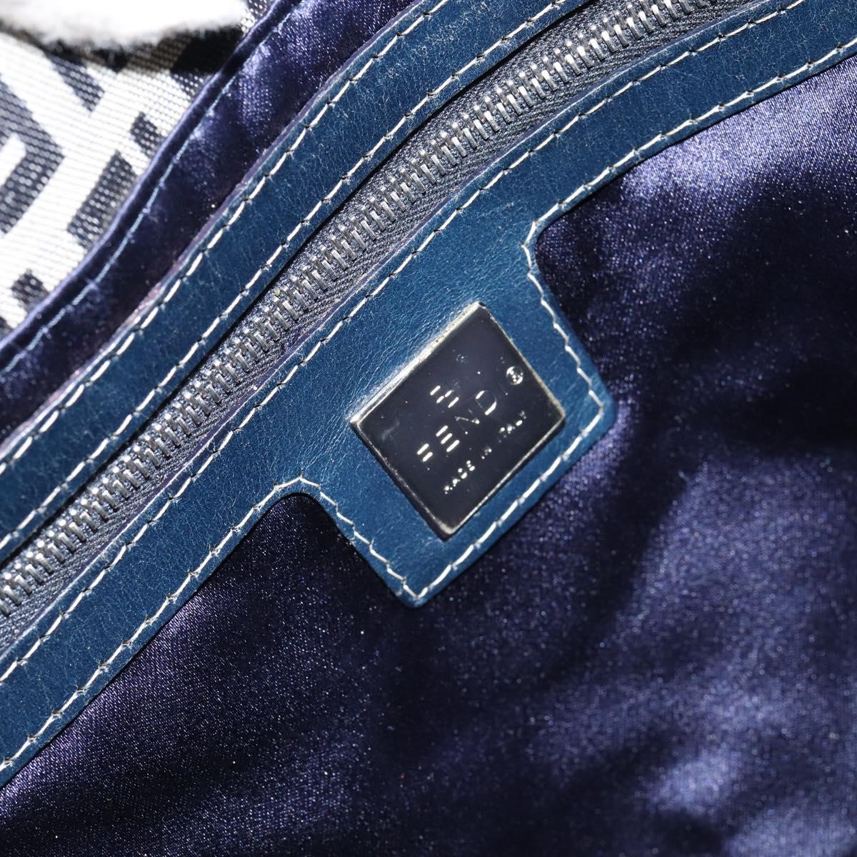FENDI Zucchino Canvas Mamma Baguette Shoulder Bag Navy Silver Auth 153496