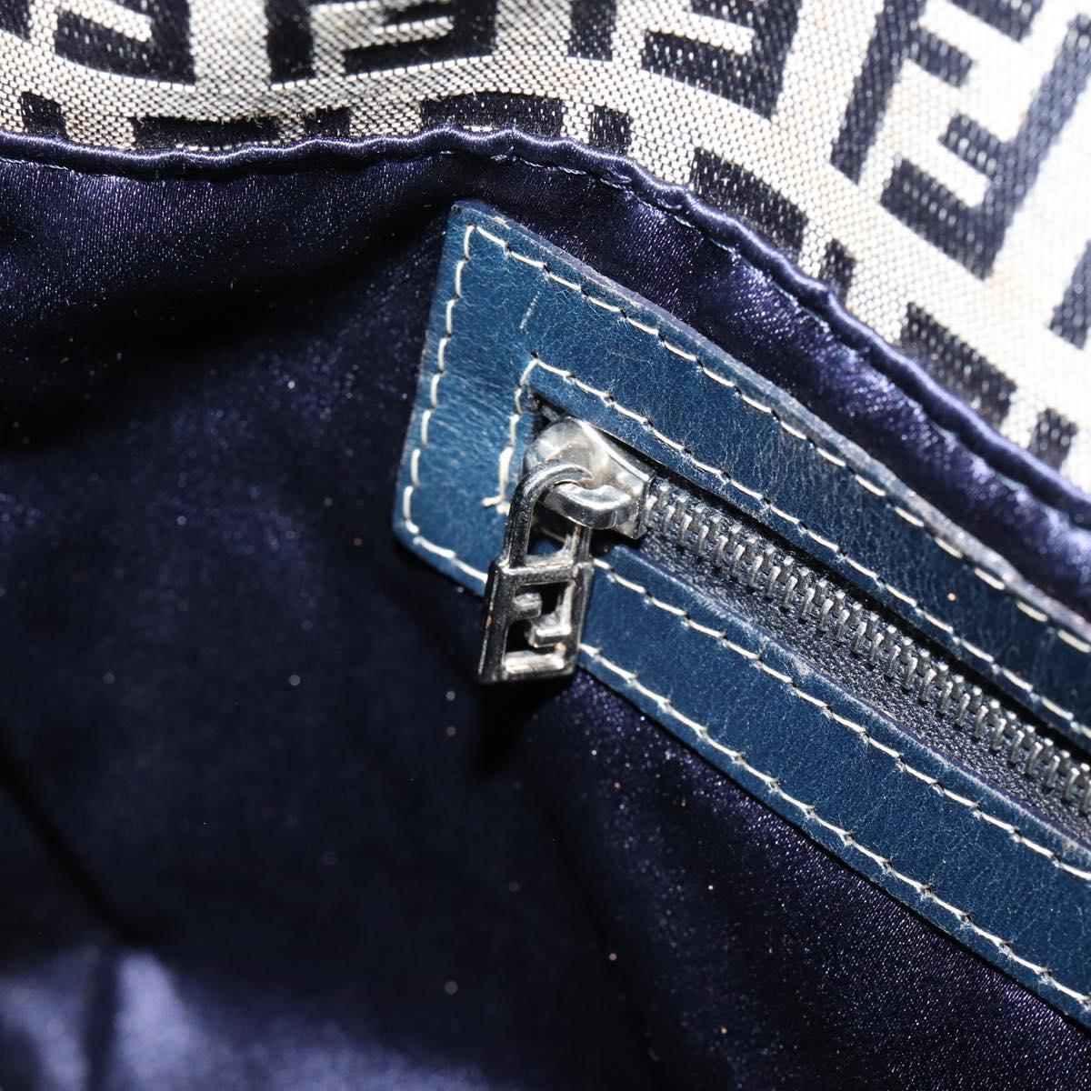 FENDI Zucchino Canvas Mamma Baguette Shoulder Bag Navy Silver Auth 153496