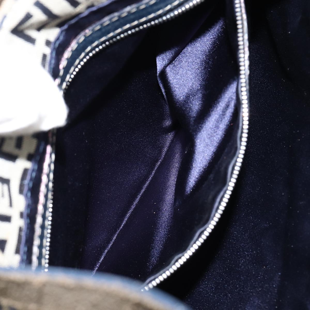 FENDI Zucchino Canvas Mamma Baguette Shoulder Bag Navy Silver Auth 153496