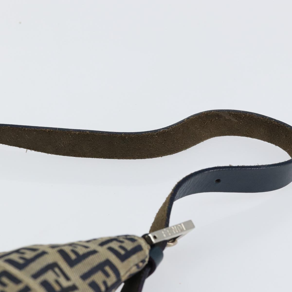 FENDI Zucchino Canvas Mamma Baguette Shoulder Bag Navy Silver Auth 153496