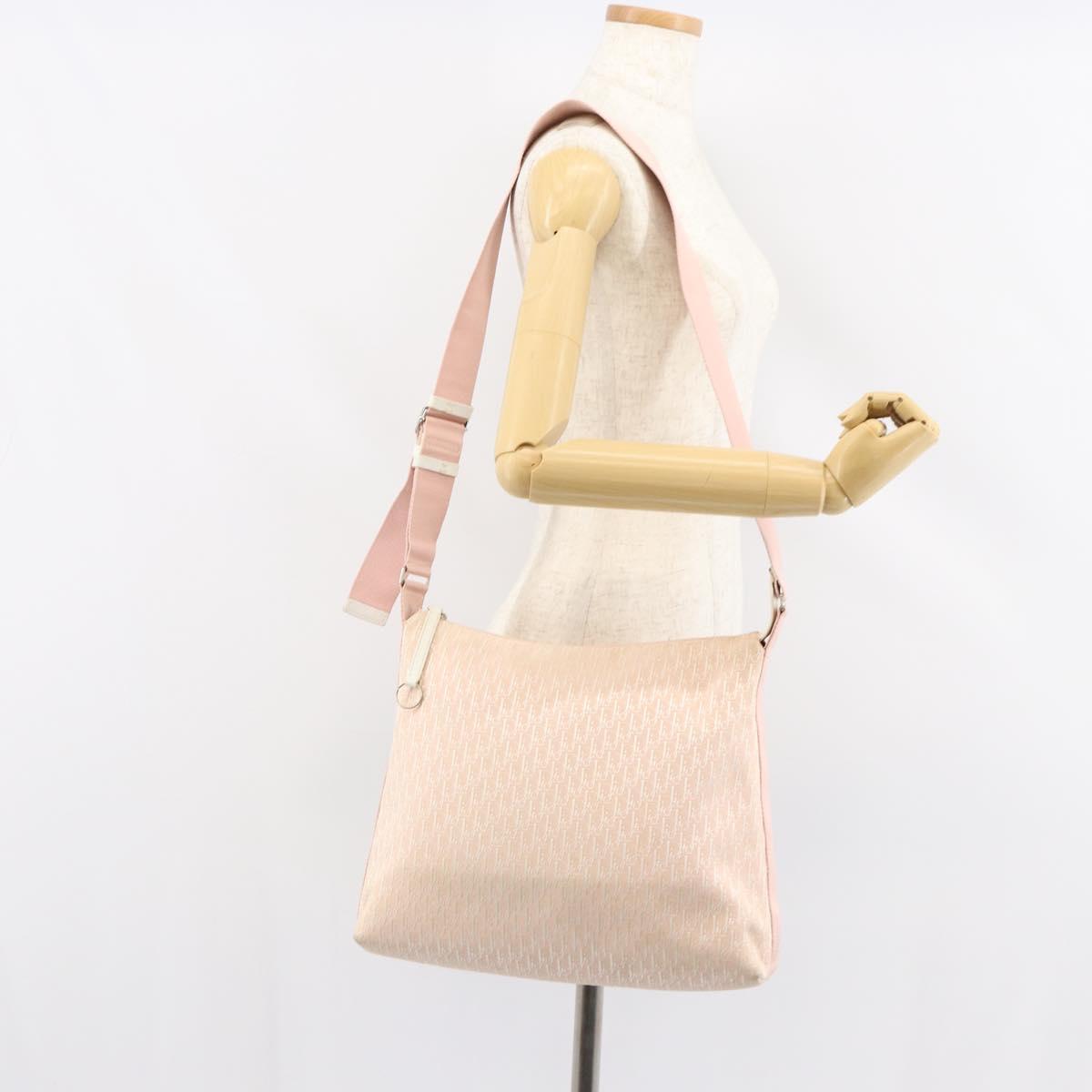 Christian Dior Trotter Canvas Shoulder Bag Pink Silver Auth 153498