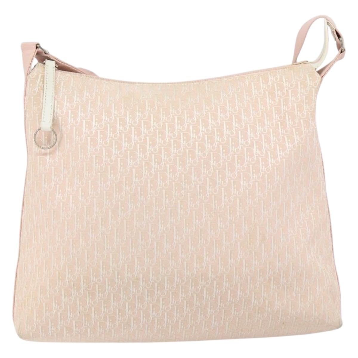 Christian Dior Trotter Canvas Shoulder Bag Pink Silver Auth 153498