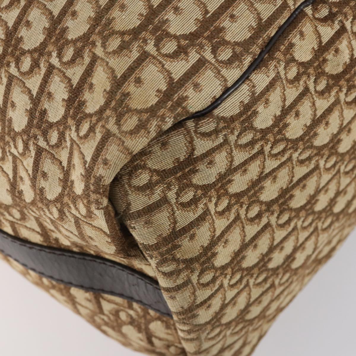 Christian Dior Trotter Canvas Boston Bag Beige Gold Auth 153500