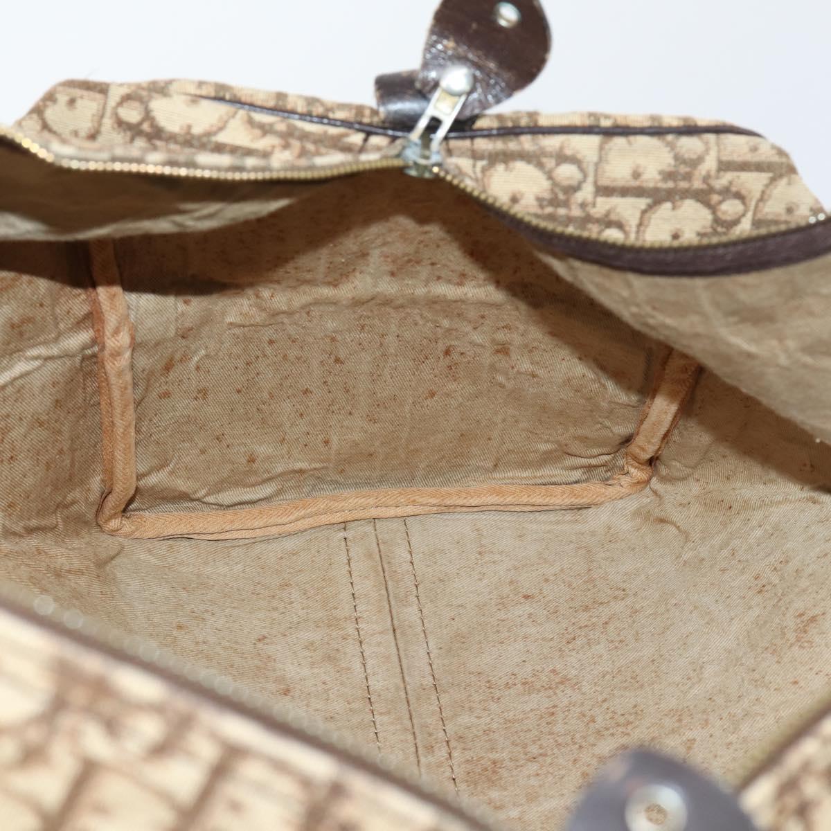 Christian Dior Trotter Canvas Boston Bag Beige Gold Auth 153500