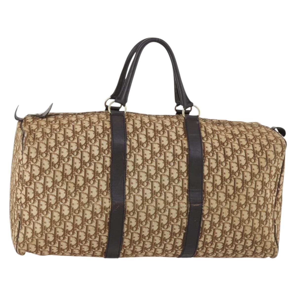 Christian Dior Trotter Canvas Boston Bag Beige Gold Auth 153500