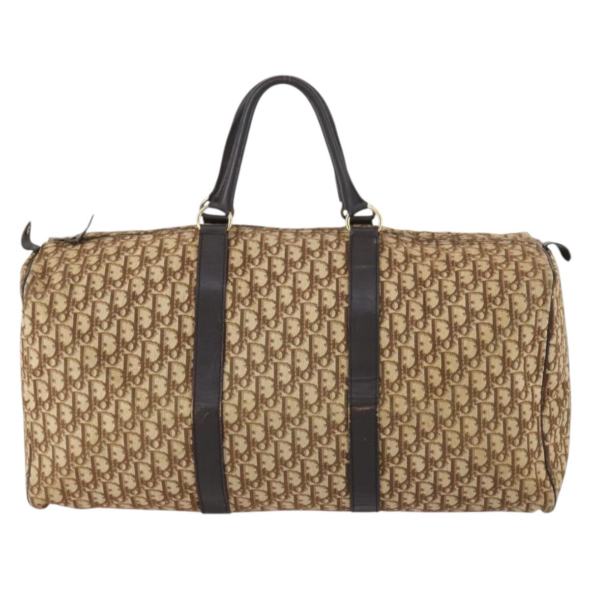 Christian Dior Trotter Canvas Boston Bag Beige Gold Auth 153500