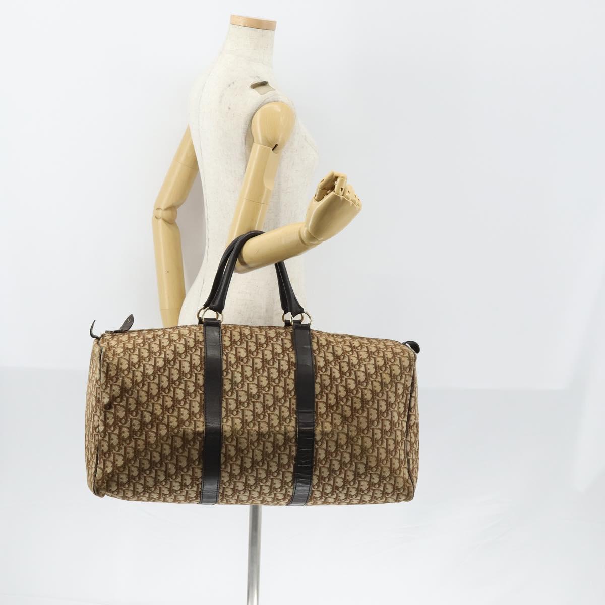 Christian Dior Trotter Canvas Boston Bag Beige Gold Auth 153500