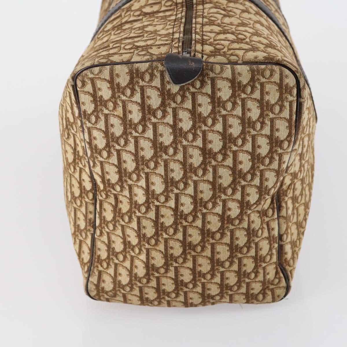 Christian Dior Trotter Canvas Boston Bag Beige Gold Auth 153500