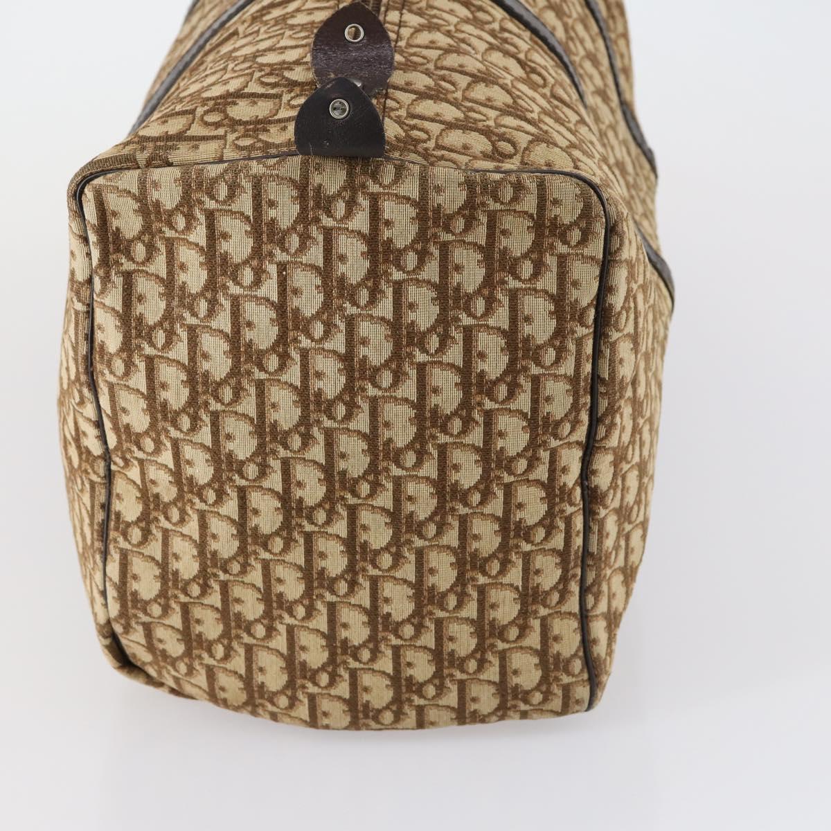 Christian Dior Trotter Canvas Boston Bag Beige Gold Auth 153500