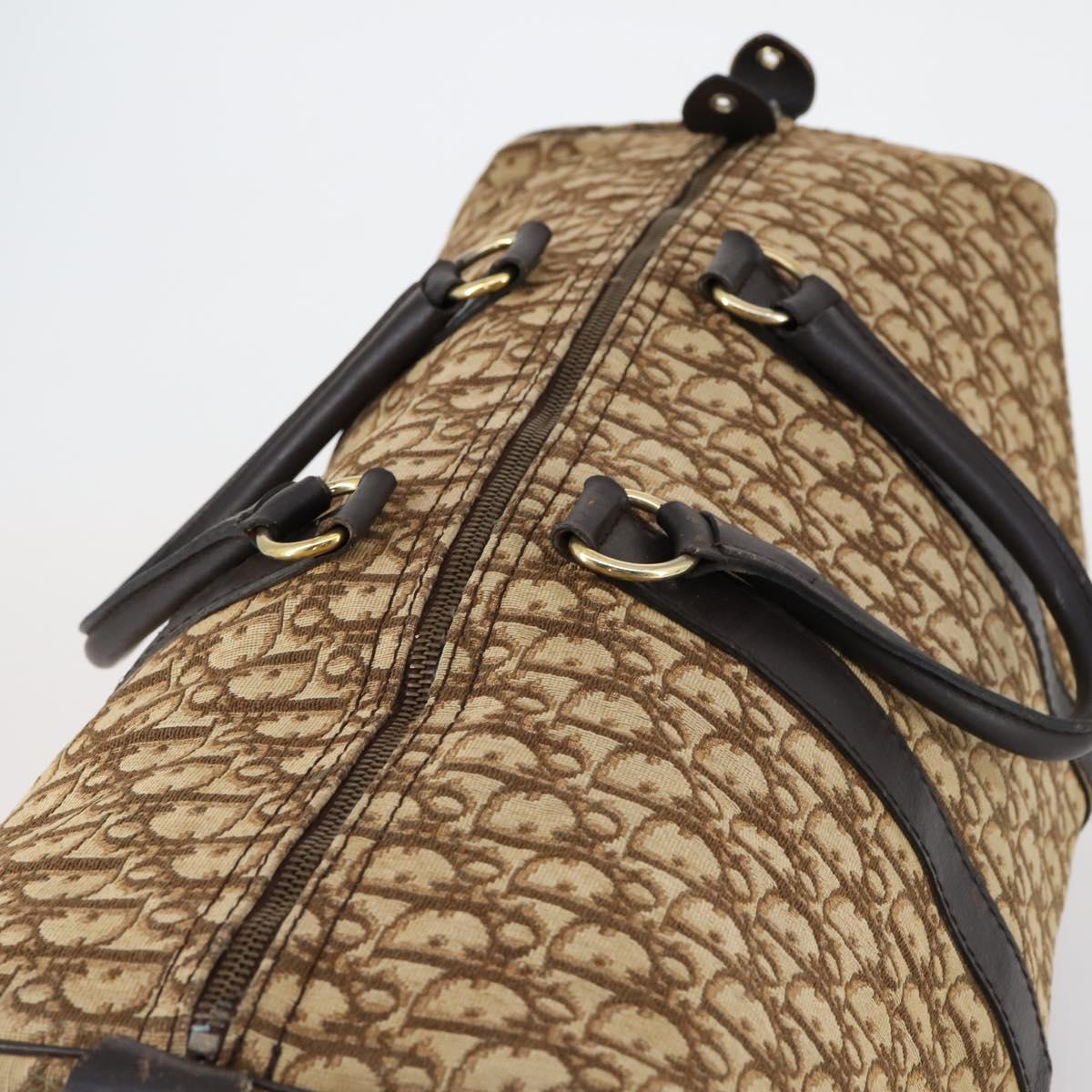 Christian Dior Trotter Canvas Boston Bag Beige Gold Auth 153500