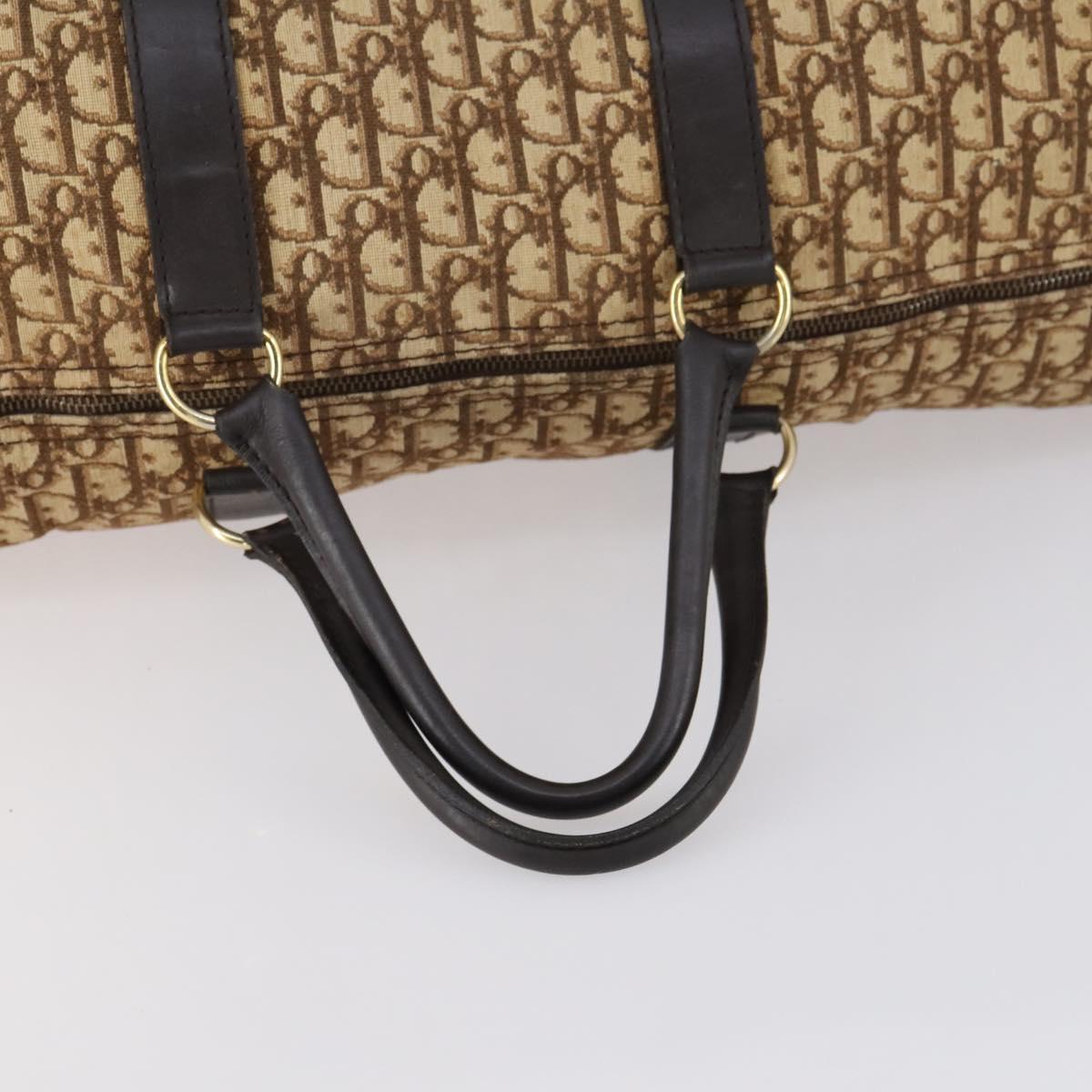 Christian Dior Trotter Canvas Boston Bag Beige Gold Auth 153500