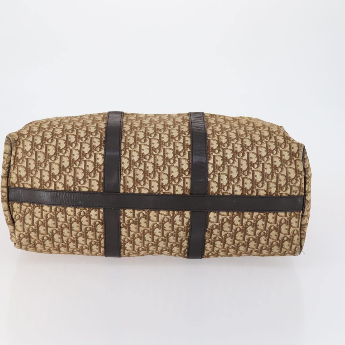 Christian Dior Trotter Canvas Boston Bag Beige Gold Auth 153500