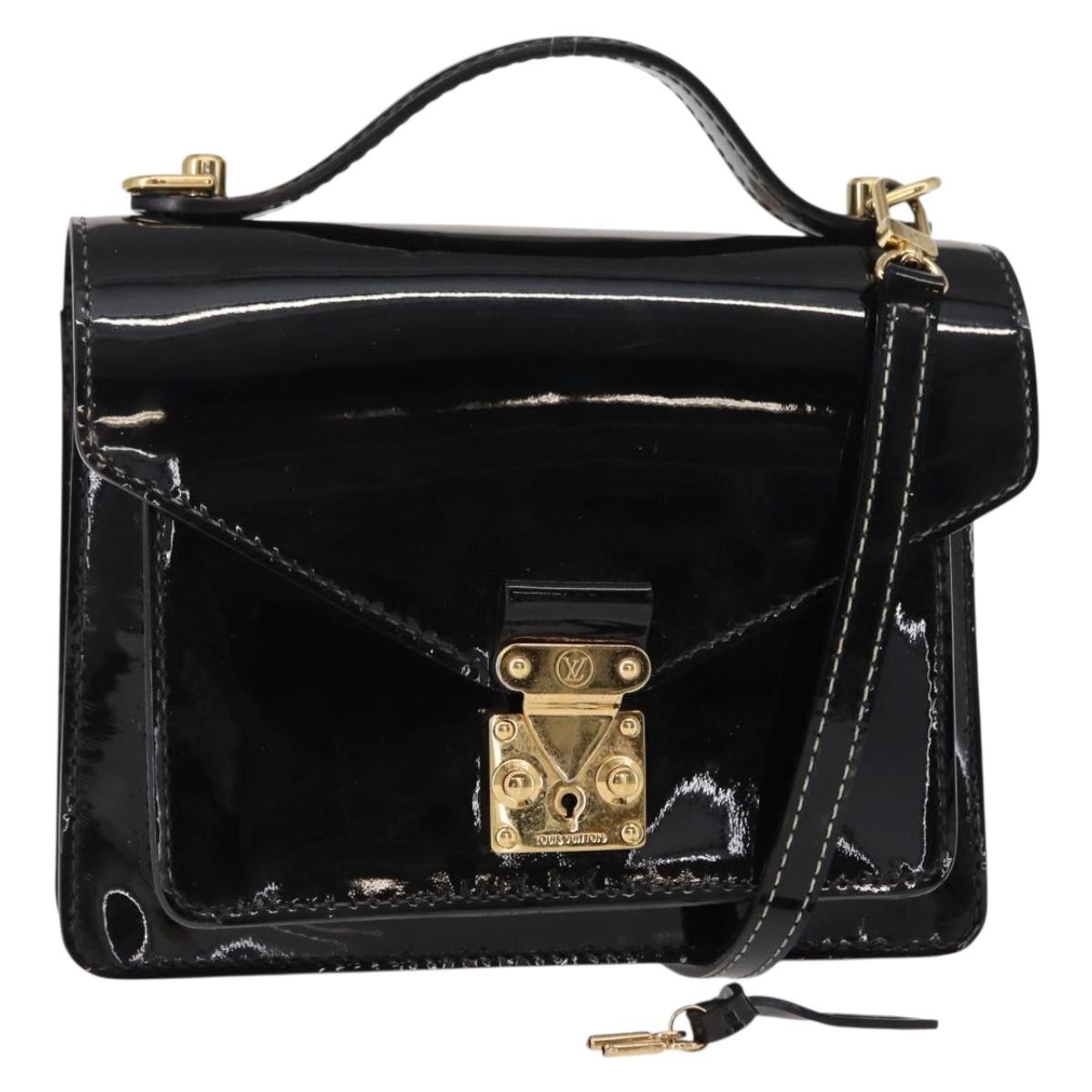 LOUIS VUITTON Vernis Monceau BB Hand Bag 2way Noir Manetic LV Auth 153517