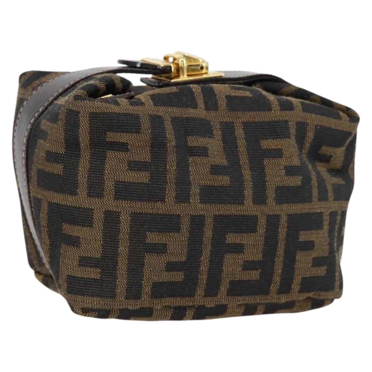 FENDI Zucca Canvas Vanity Pouch Black Brown gold Auth 153556