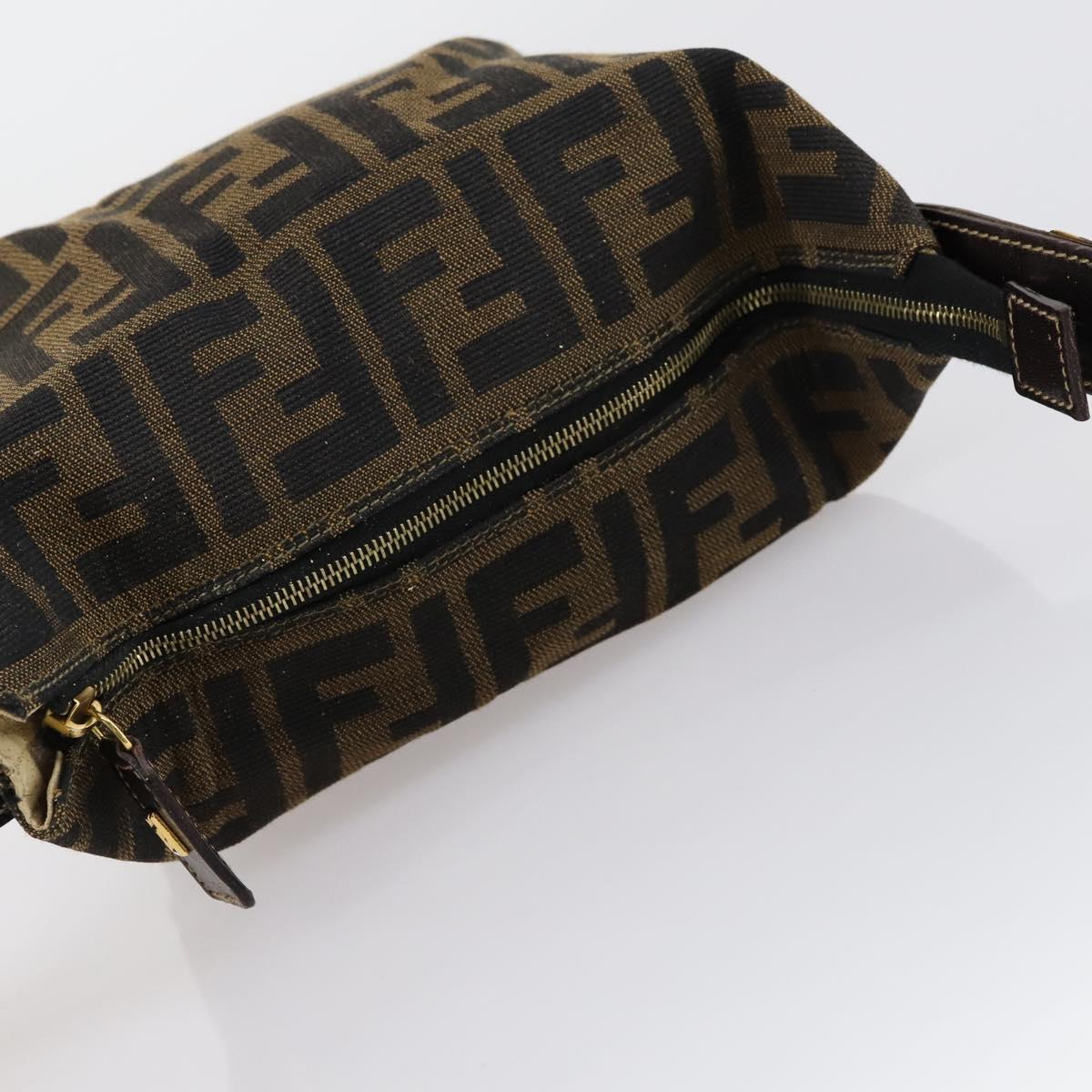 FENDI Zucca Canvas Vanity Pouch Black Brown gold Auth 153556