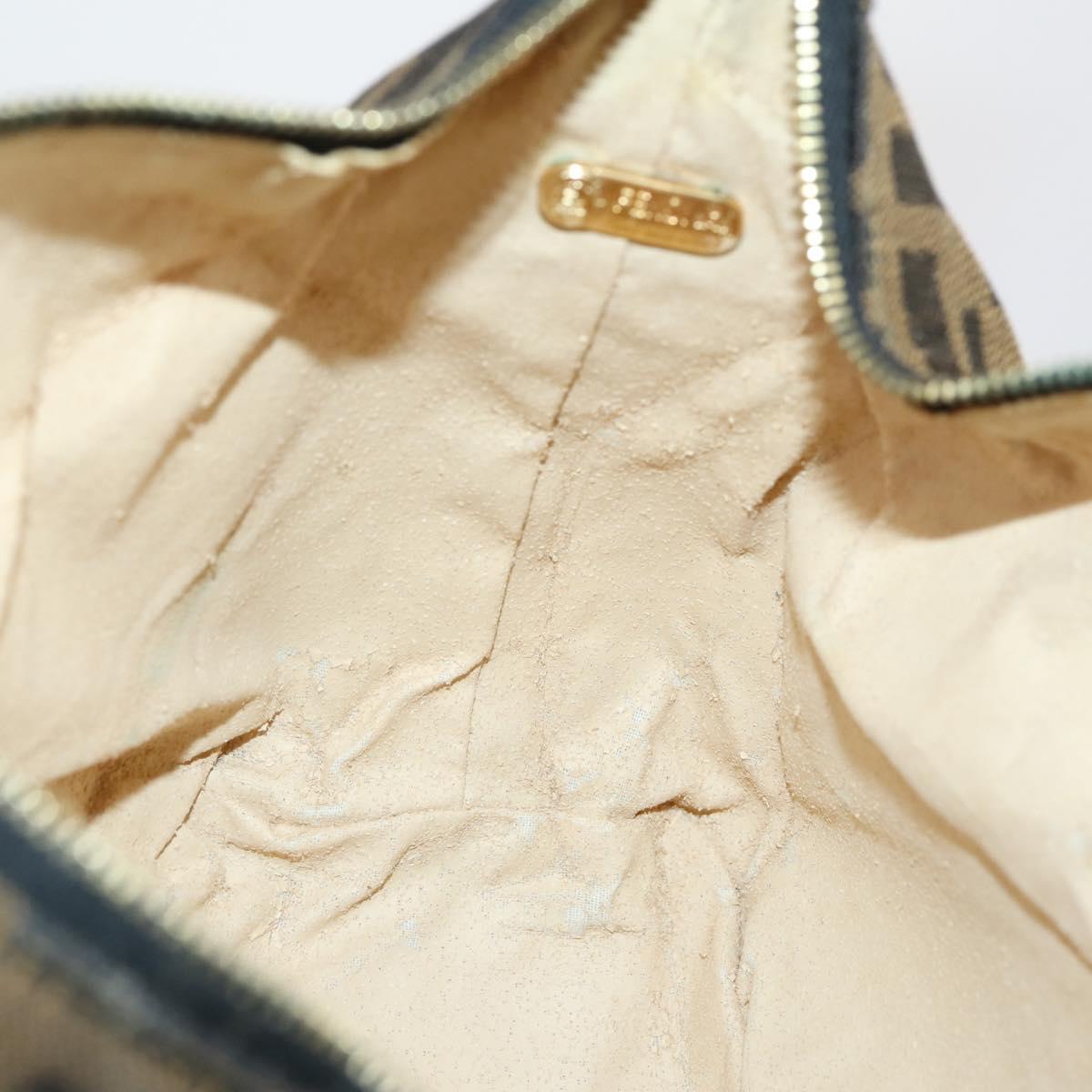 FENDI Zucca Canvas Vanity Pouch Black Brown gold Auth 153556