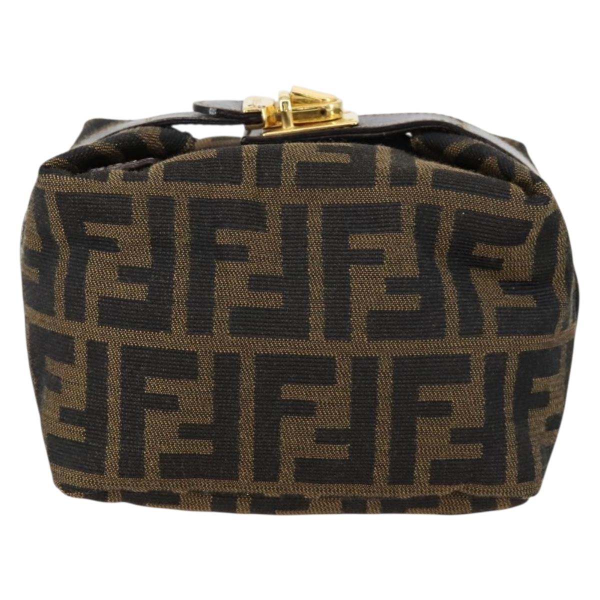 FENDI Zucca Canvas Vanity Pouch Black Brown gold Auth 153556