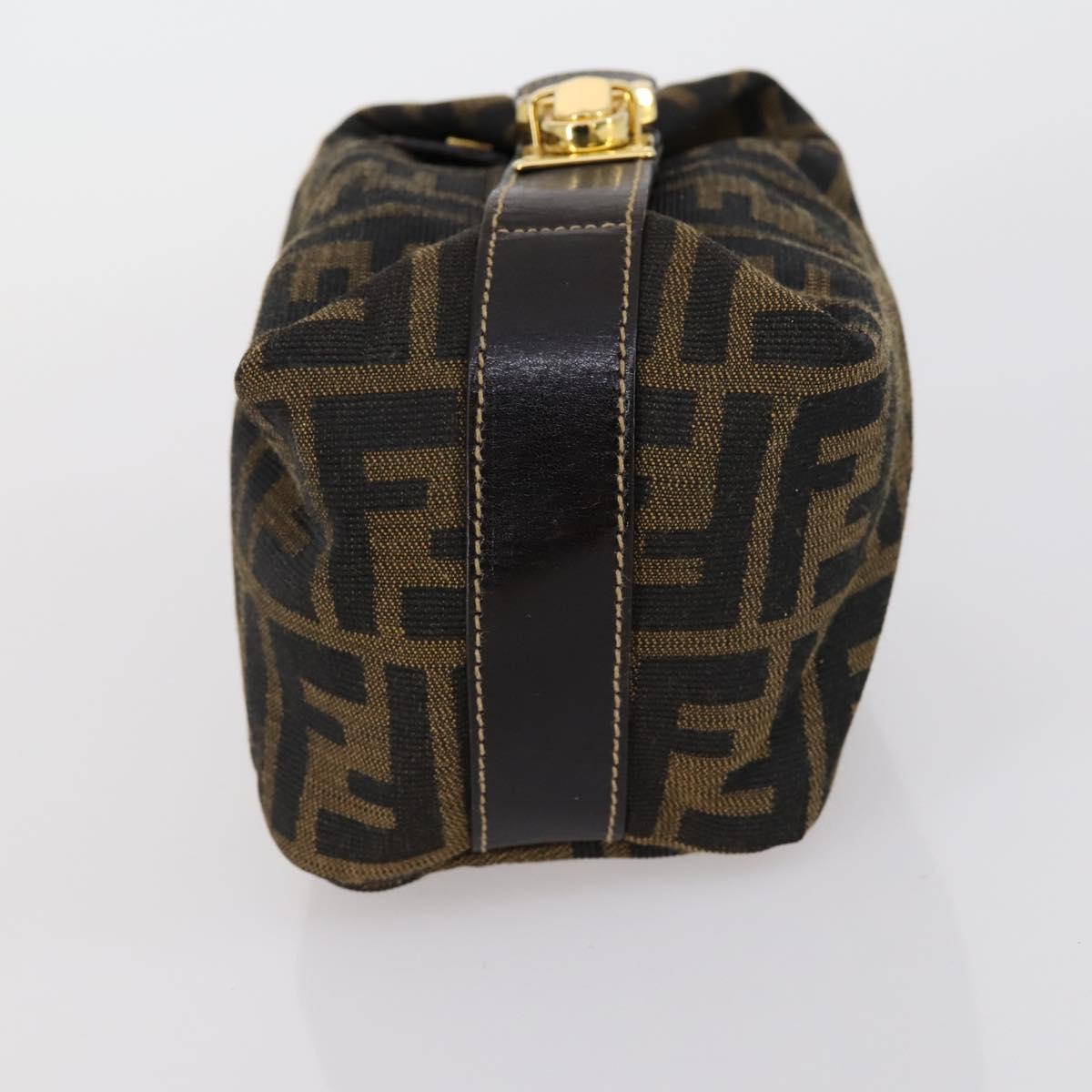 FENDI Zucca Canvas Vanity Pouch Black Brown gold Auth 153556