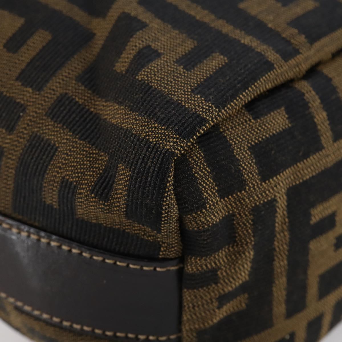 FENDI Zucca Canvas Vanity Pouch Black Brown gold Auth 153556