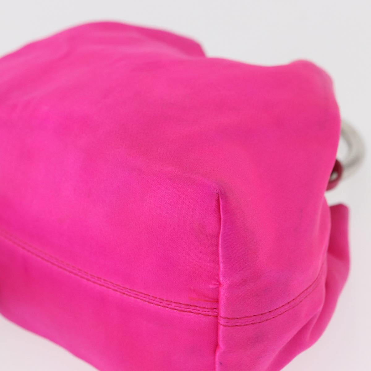 PRADA Pouch Hand Satin Metal Pink Silver Auth 153557