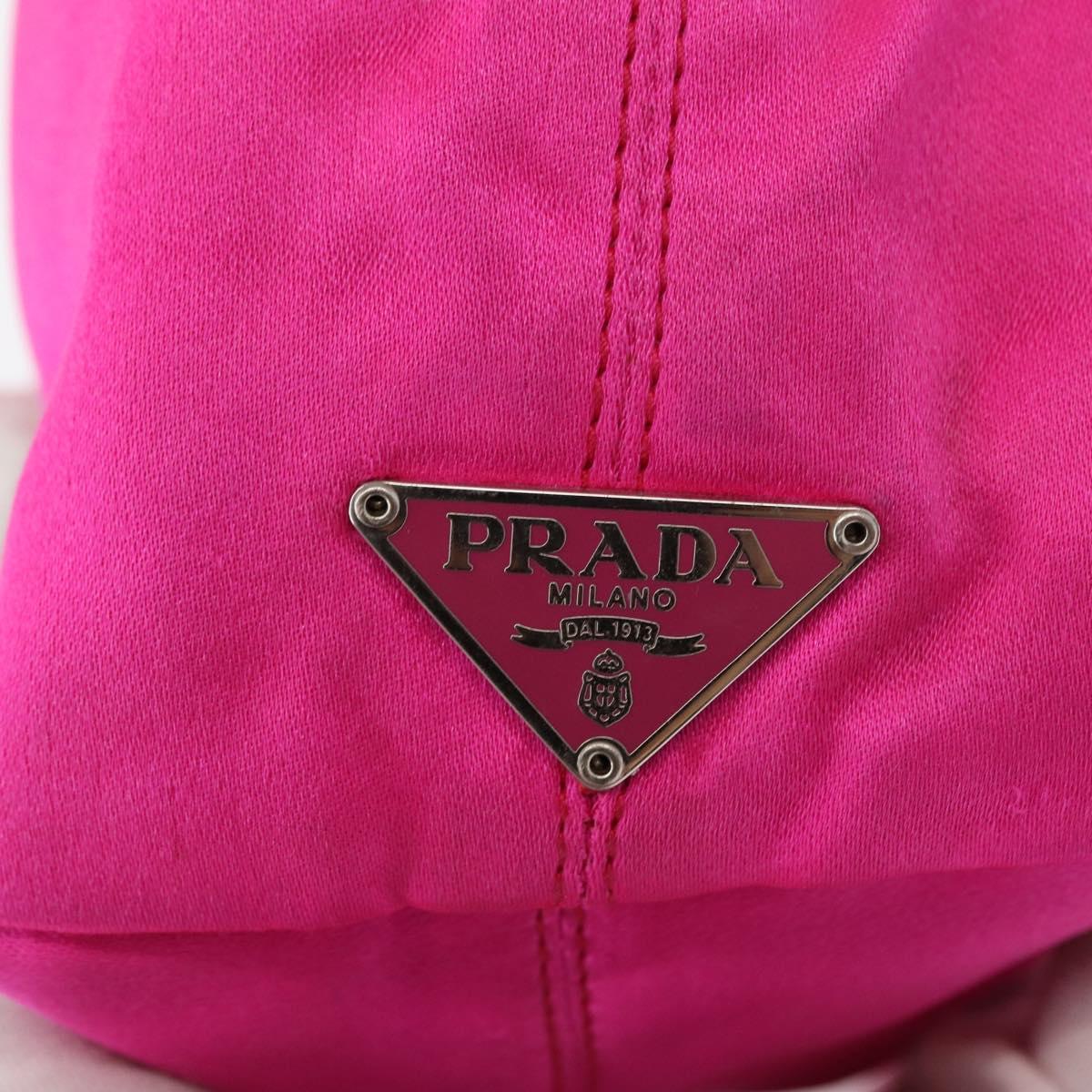 PRADA Pouch Hand Satin Metal Pink Silver Auth 153557