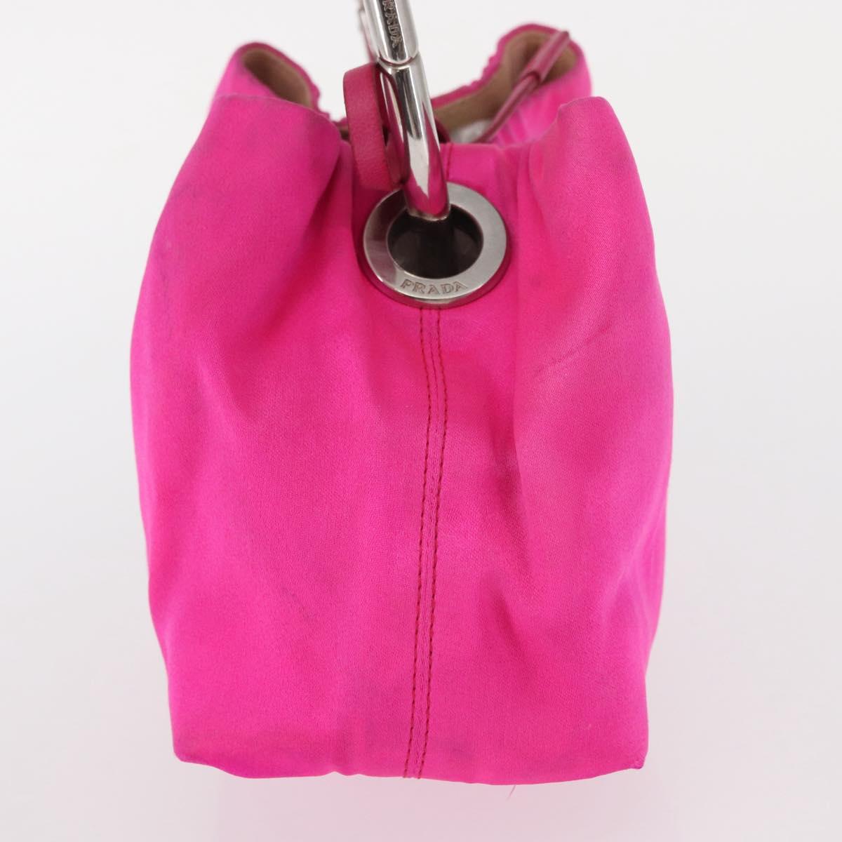 PRADA Pouch Hand Satin Metal Pink Silver Auth 153557
