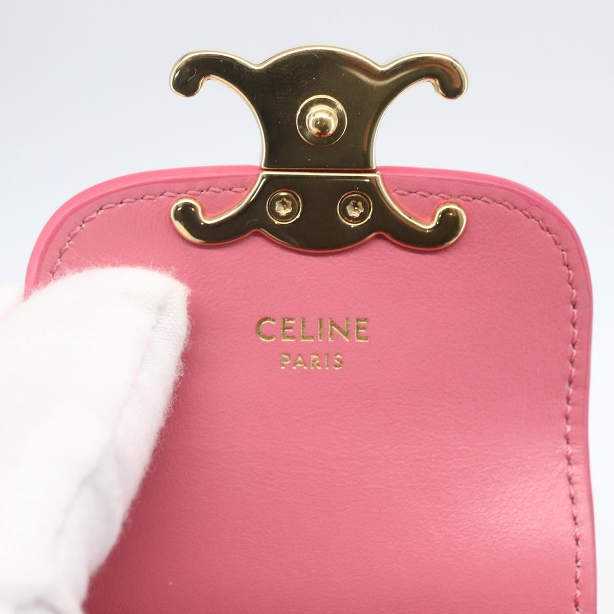 CELINE Triomphe Mini Claude Shoulder Pouch Calf Skin Pink Gold Auth 153596SAM