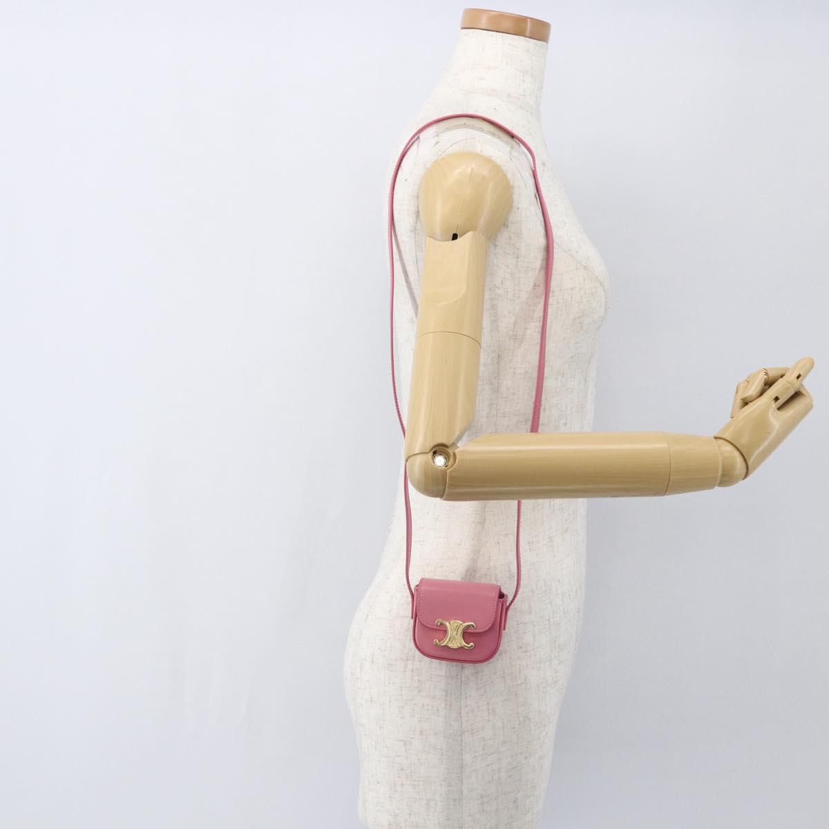 CELINE Triomphe Mini Claude Shoulder Pouch Calf Skin Pink Gold Auth 153596SAM