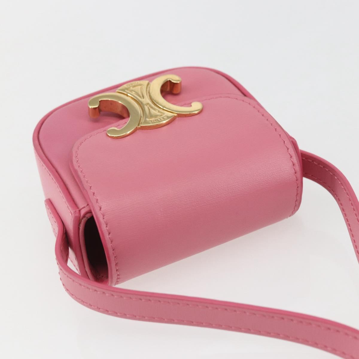 CELINE Triomphe Mini Claude Shoulder Pouch Calf Skin Pink Gold Auth 153596SAM