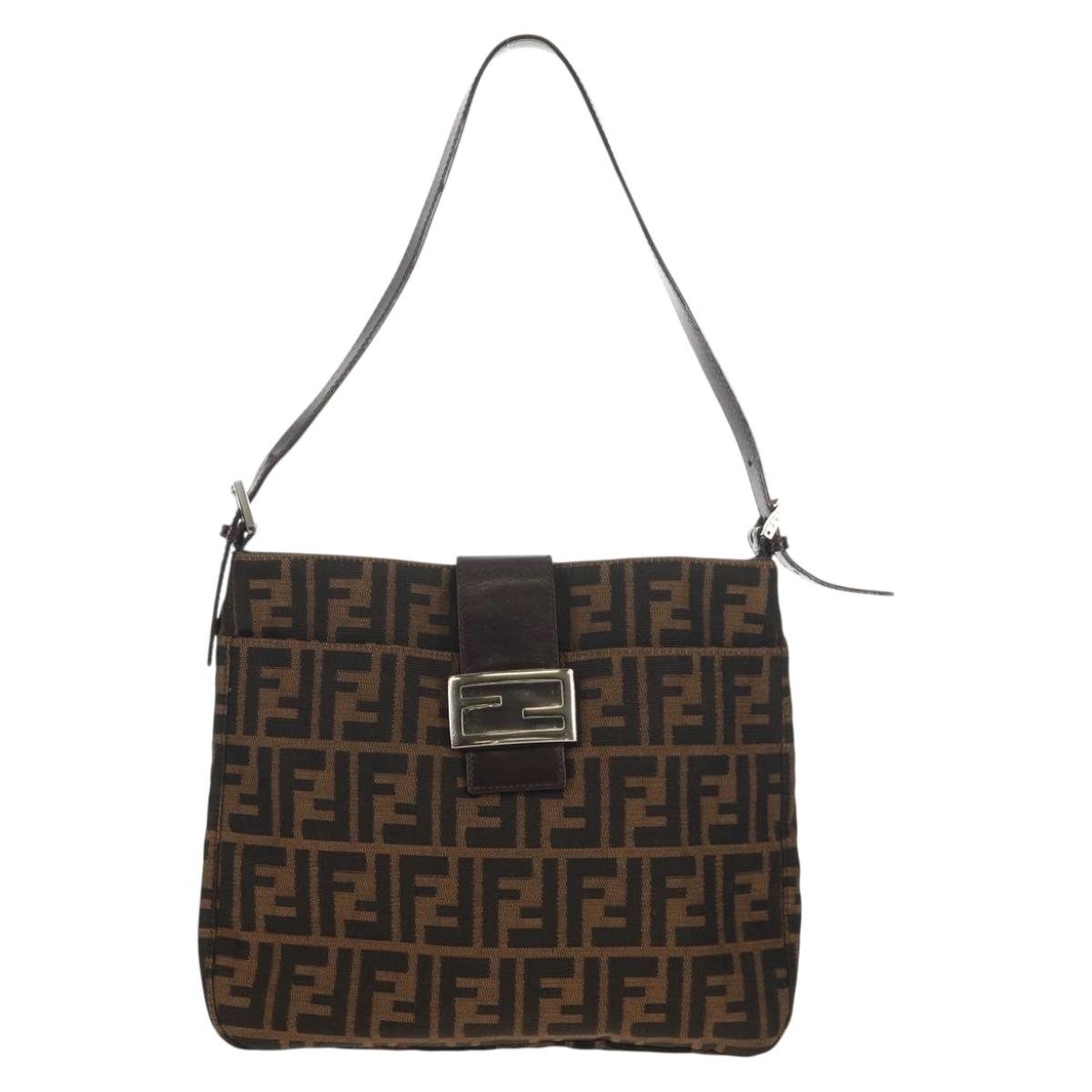 FENDI Zucca Canvas Mamma Baguette Shoulder Bag Black Brown Auth 153620SAV
