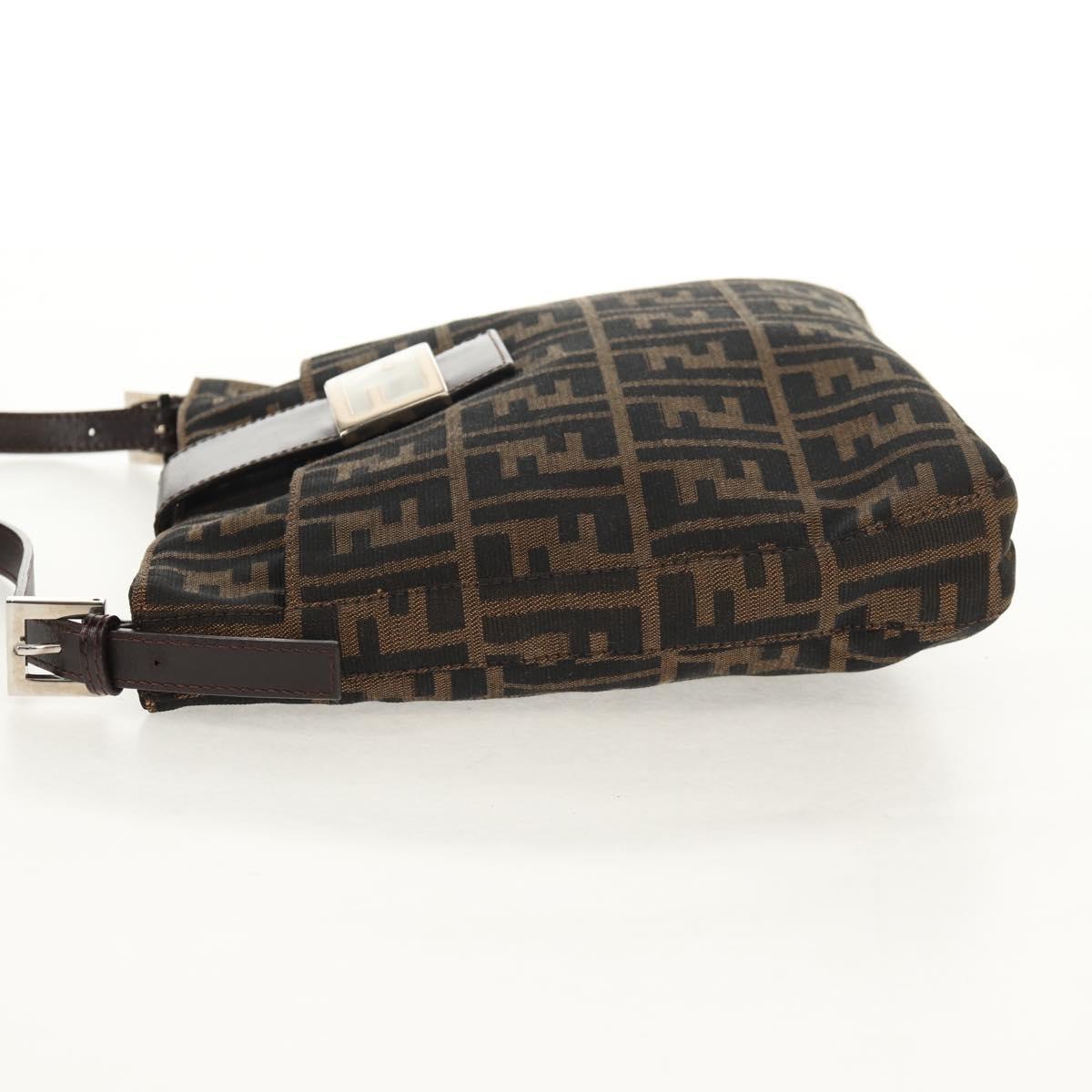 FENDI Zucca Canvas Mamma Baguette Shoulder Bag Black Brown Auth 153620SAV