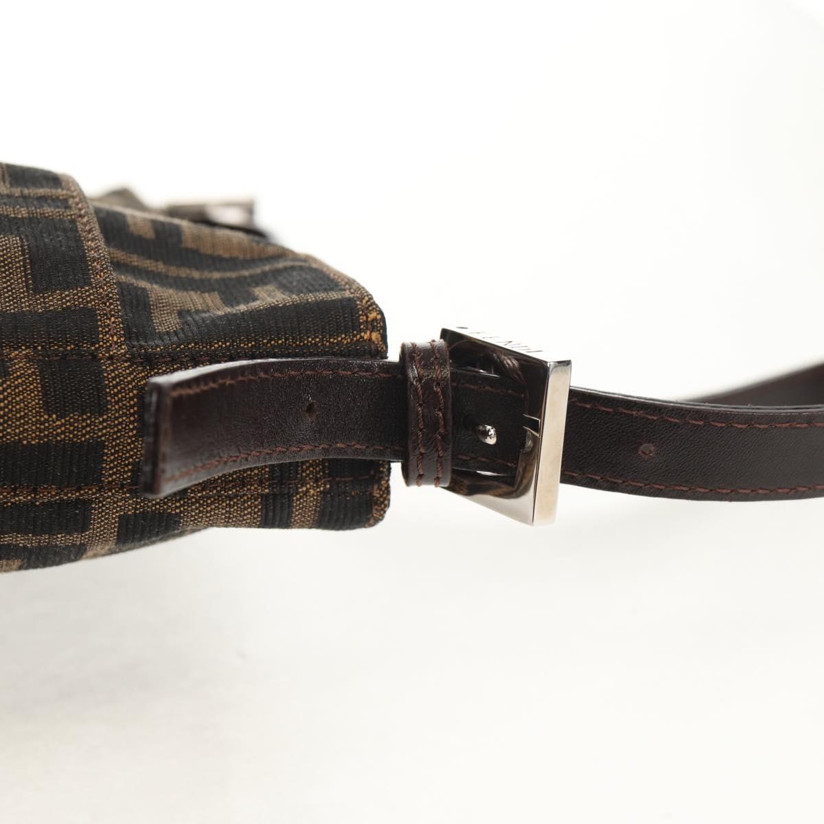 FENDI Zucca Canvas Mamma Baguette Shoulder Bag Black Brown Auth 153620SAV