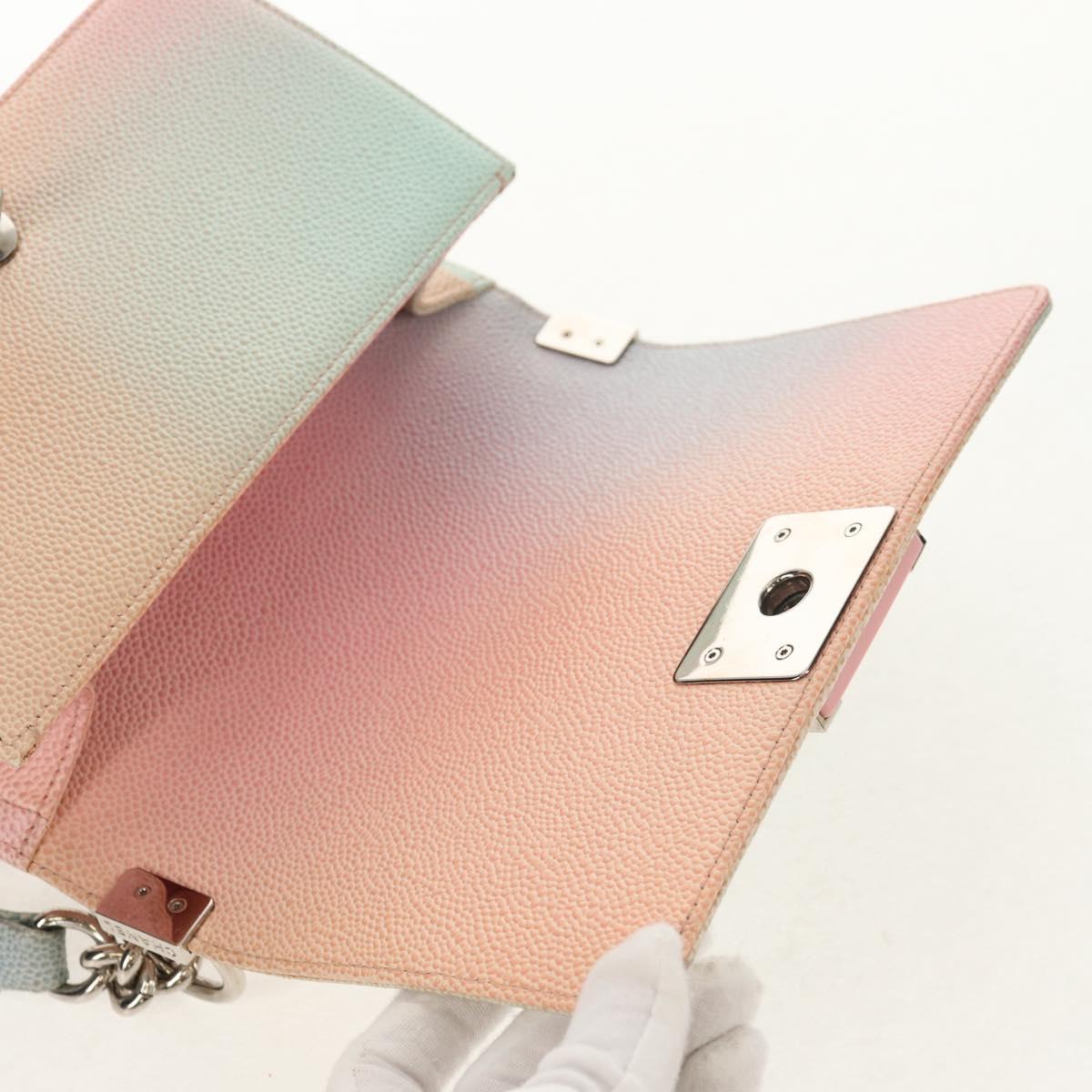 CHANEL Chain Boy Chanel Shoulder Bag Caviar Skin Rainbow CC Auth 153621SAM