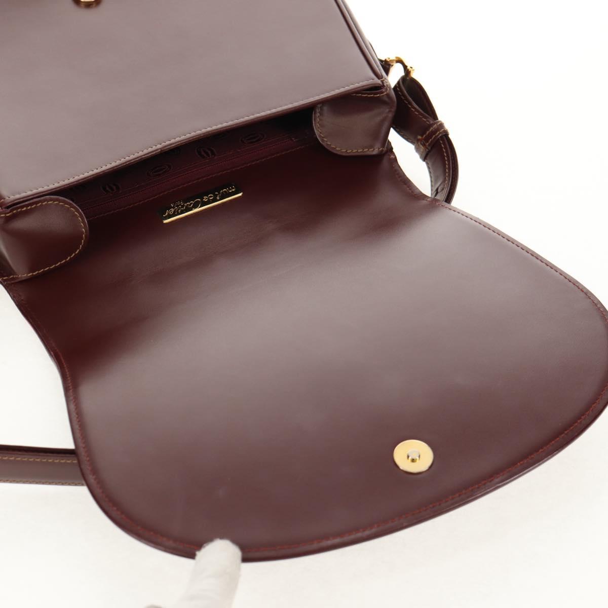 CARTIER Must Line Shoulder Bag Leather Bordeaux Gold Auth 153624V