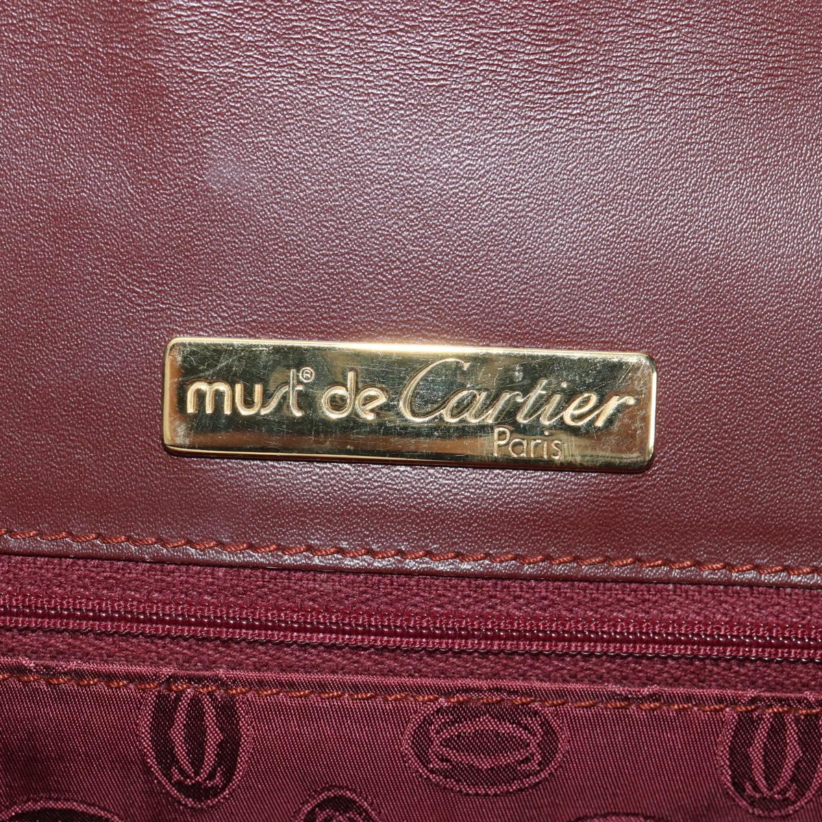 CARTIER Must Line Shoulder Bag Leather Bordeaux Gold Auth 153624V