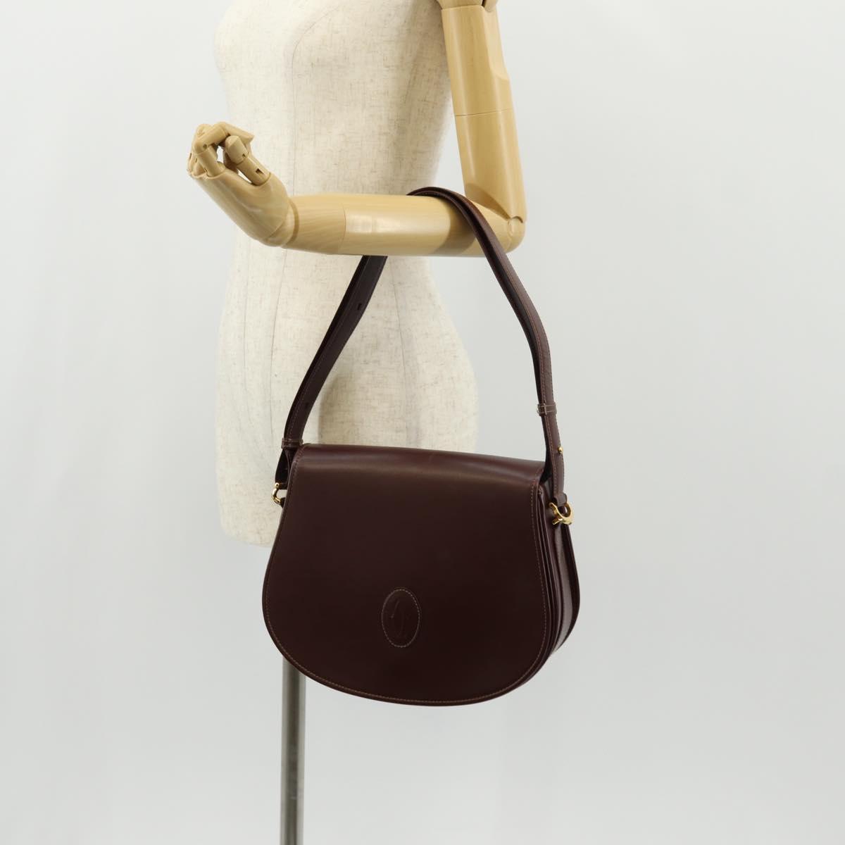 CARTIER Must Line Shoulder Bag Leather Bordeaux Gold Auth 153624V