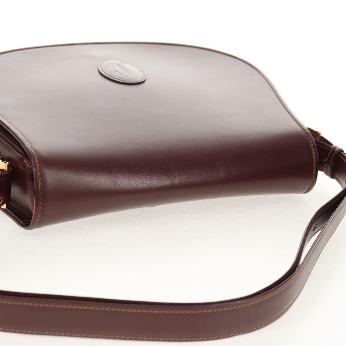 CARTIER Must Line Shoulder Bag Leather Bordeaux Gold Auth 153624V