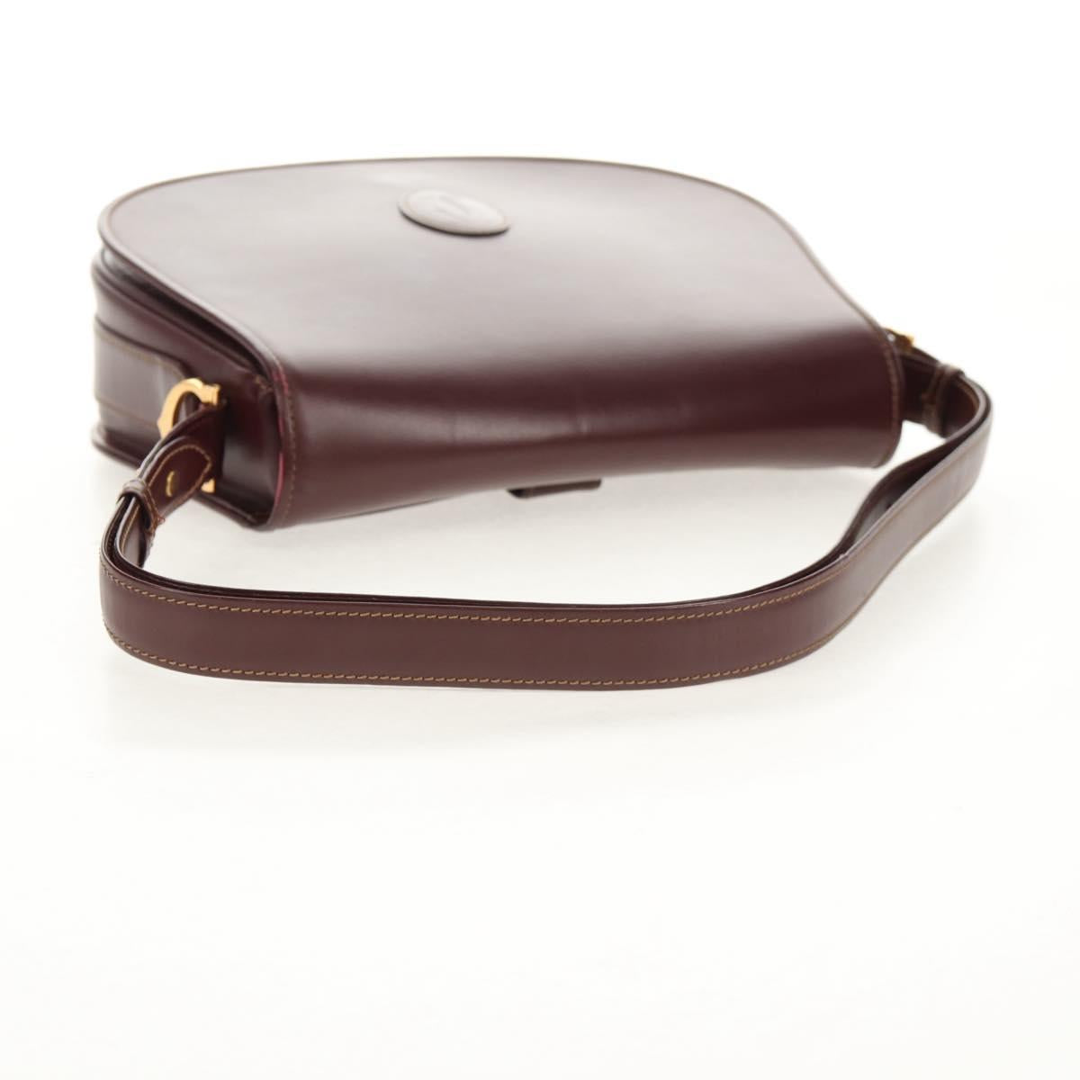 CARTIER Must Line Shoulder Bag Leather Bordeaux Gold Auth 153624V