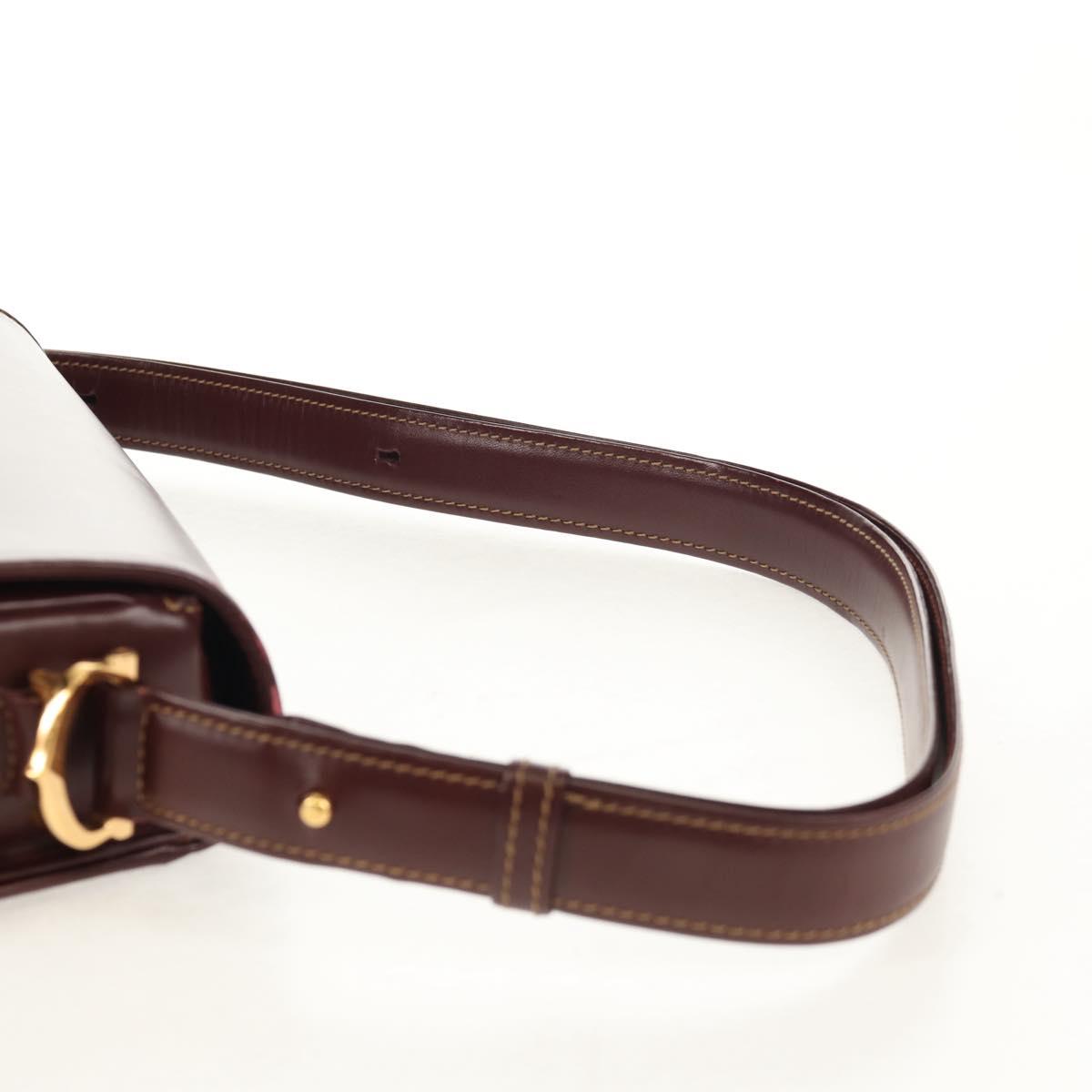 CARTIER Must Line Shoulder Bag Leather Bordeaux Gold Auth 153624V