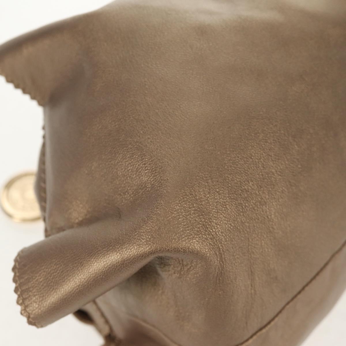 LOEWE Hand Bag Leather Gold Metallic brown Auth 153627V