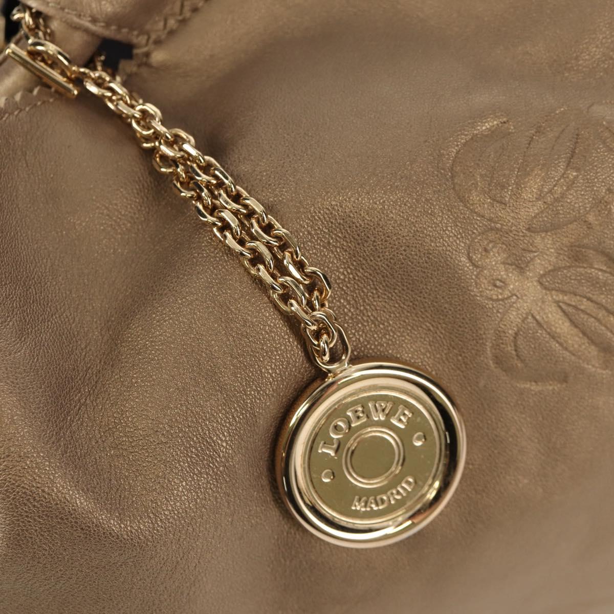 LOEWE Hand Bag Leather Gold Metallic brown Auth 153627V