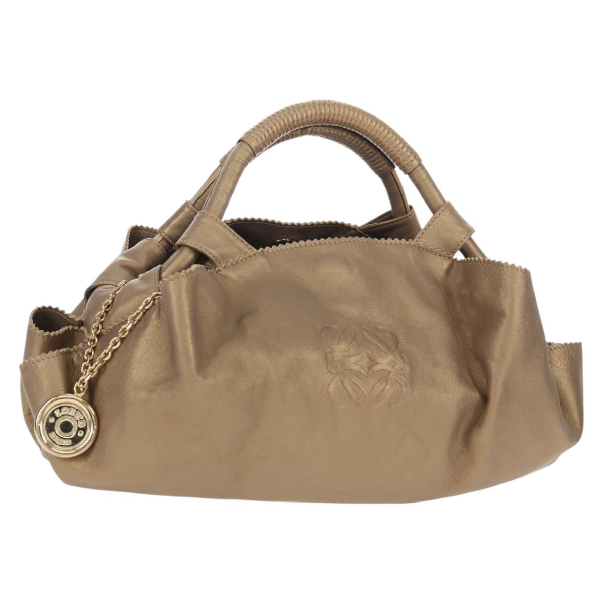LOEWE Hand Bag Leather Gold Metallic brown Auth 153627V