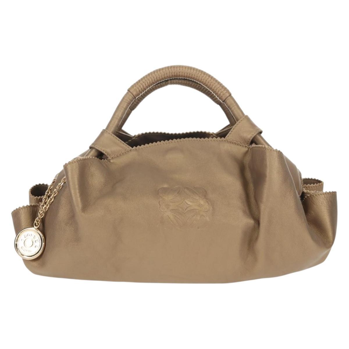 LOEWE Hand Bag Leather Gold Metallic brown Auth 153627V
