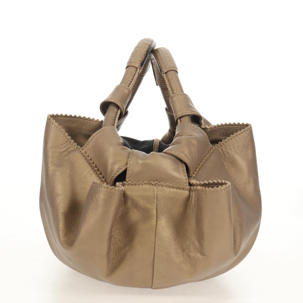 LOEWE Hand Bag Leather Gold Metallic brown Auth 153627V