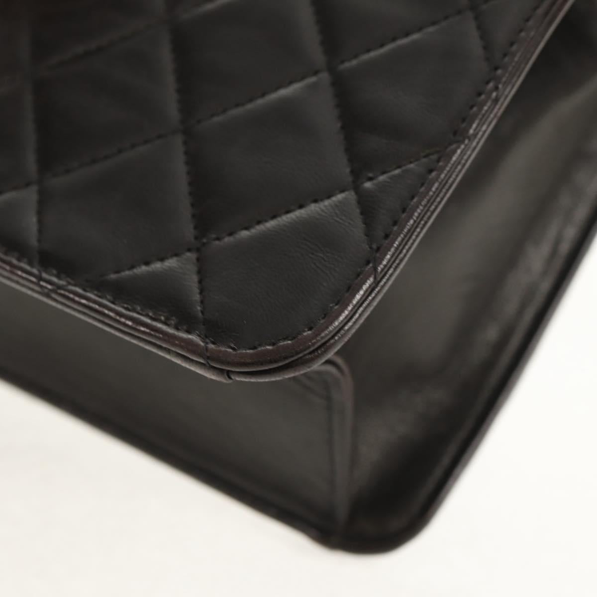 CHANEL Matelasse Chain Shoulder Bag Lamb Skin Black Gold CC Auth 153631V